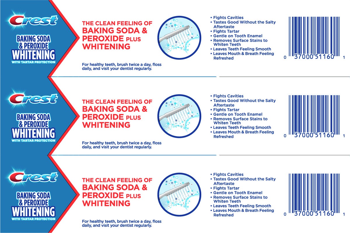 slide 4 of 10, Crest Cavity & Tartar Protection Toothpaste, Whitening Baking Soda & Peroxide, 5.7 oz, Pack of 3, 3 ct