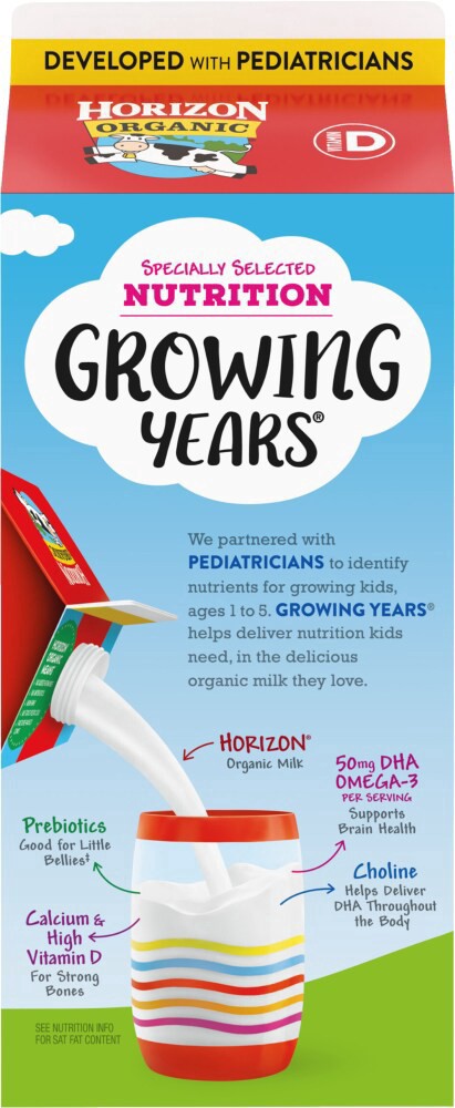 slide 5 of 5, Horizon Organic Growing Years Whole Milk with DHA Omega-3, 59 fl oz Carton, 59 fl oz