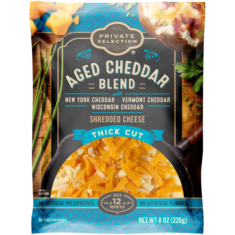 slide 1 of 2, Private Selection Aged Cheddar Blend Thick Cut Shredded Cheese - 8 oz, 8 oz