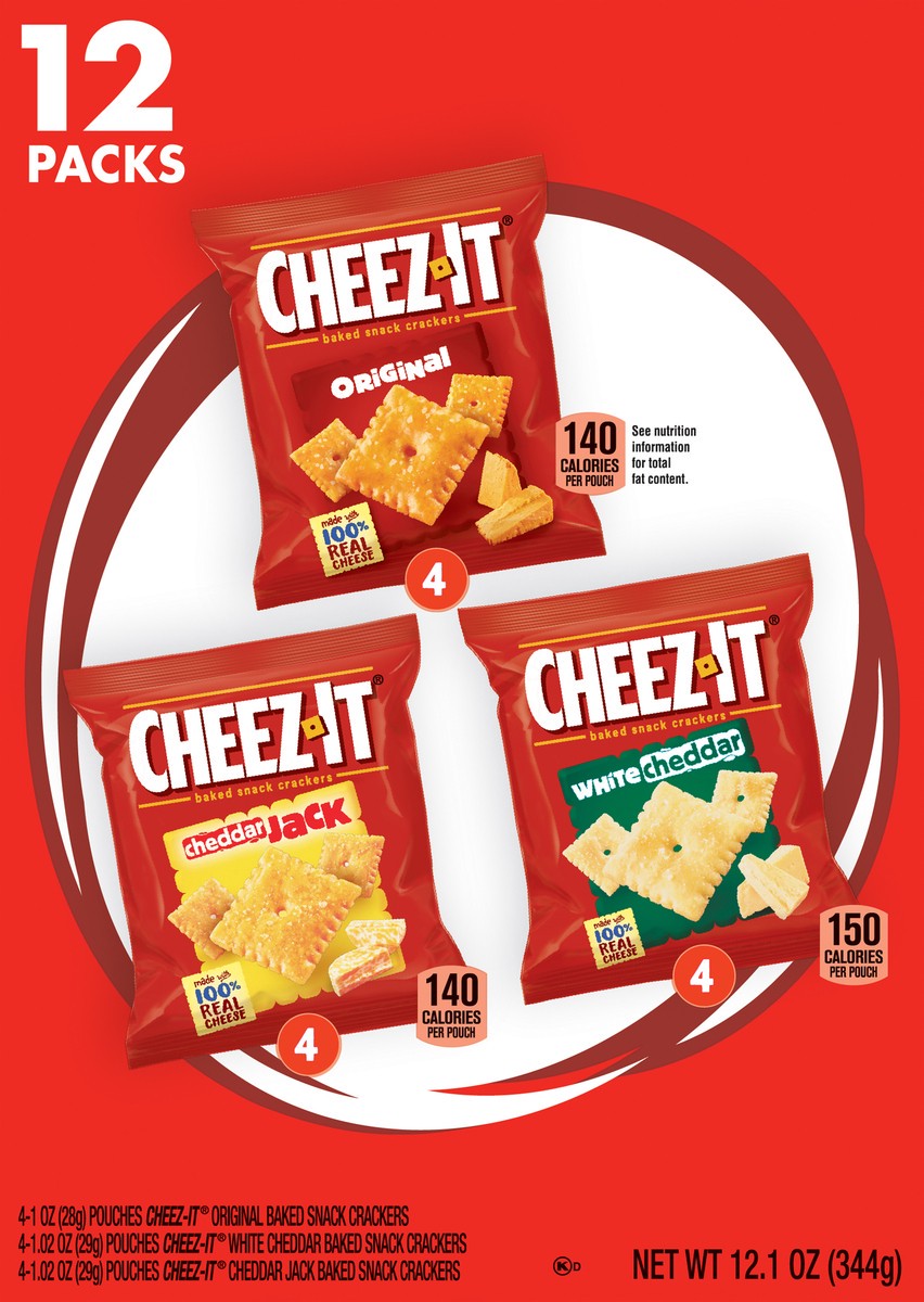 slide 1 of 5, Cheez-It 12 Packs Baked Original/White Cheddar/Cheddar Snack Crackers 12 ea, 12 ct