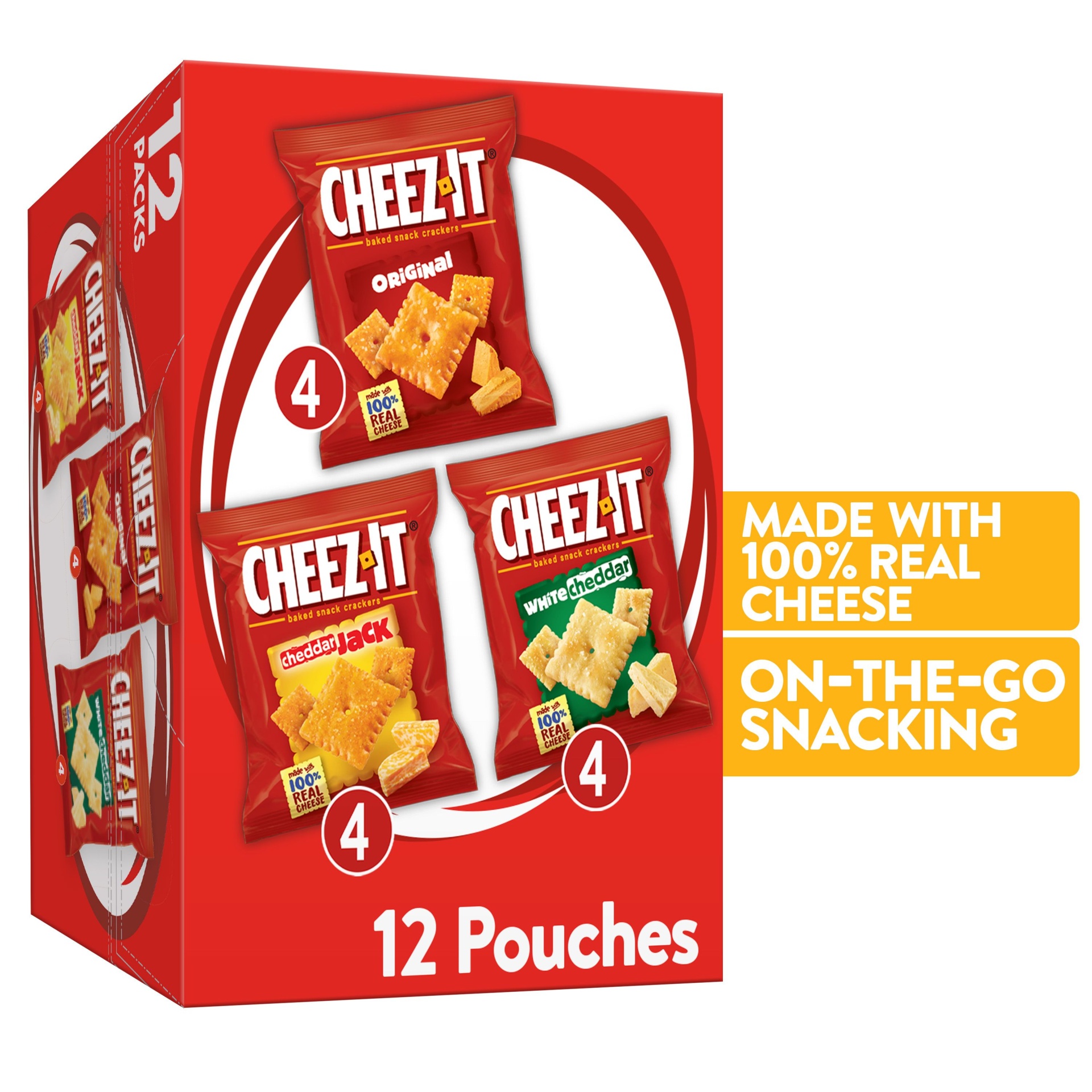 slide 1 of 7, Cheez-It Cheese Crackers, Baked Snack Crackers, Office and Kids Snacks, Variety Pack, 12.1 oz