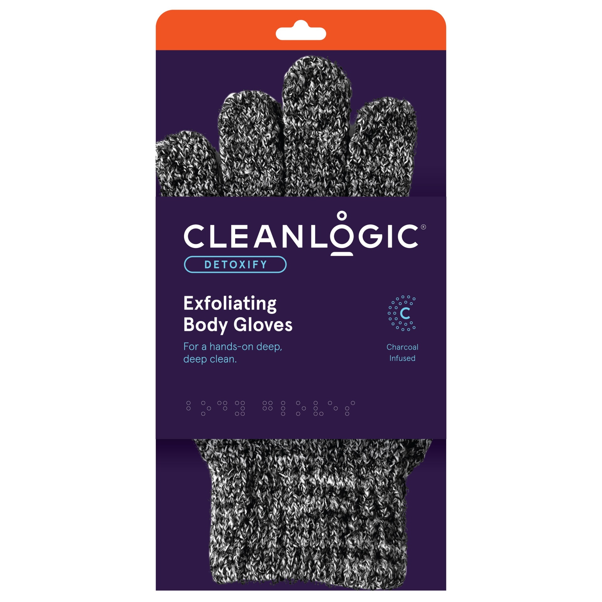 slide 1 of 1, cleanlogic Purifying Charcoal Exfoliating Bath Gloves, 1 ct