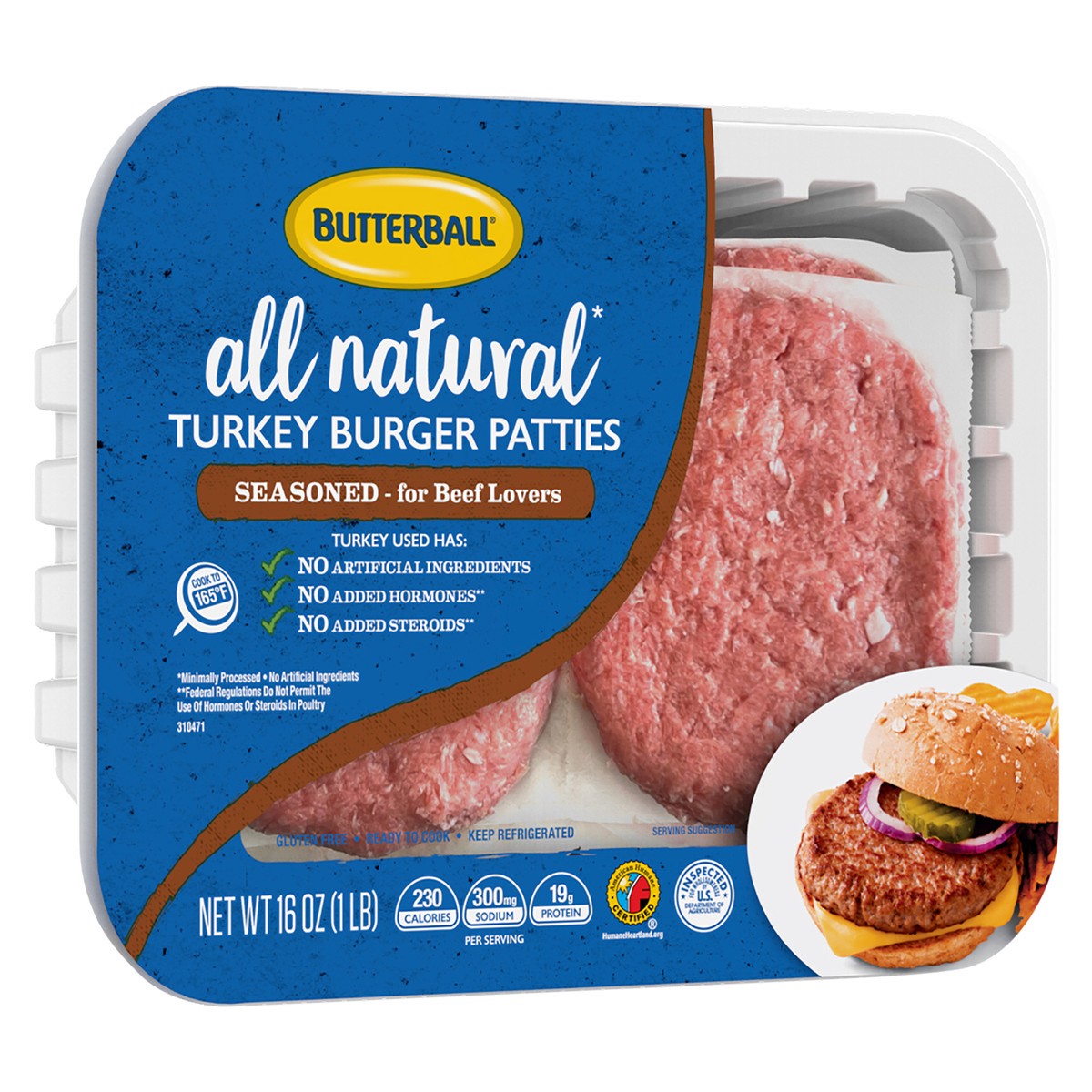 slide 3 of 9, Butterball All Natural Fresh 85/15% Lean Turkey Burger Patties – Seasoned for Beef Lovers 16 oz, 16 oz