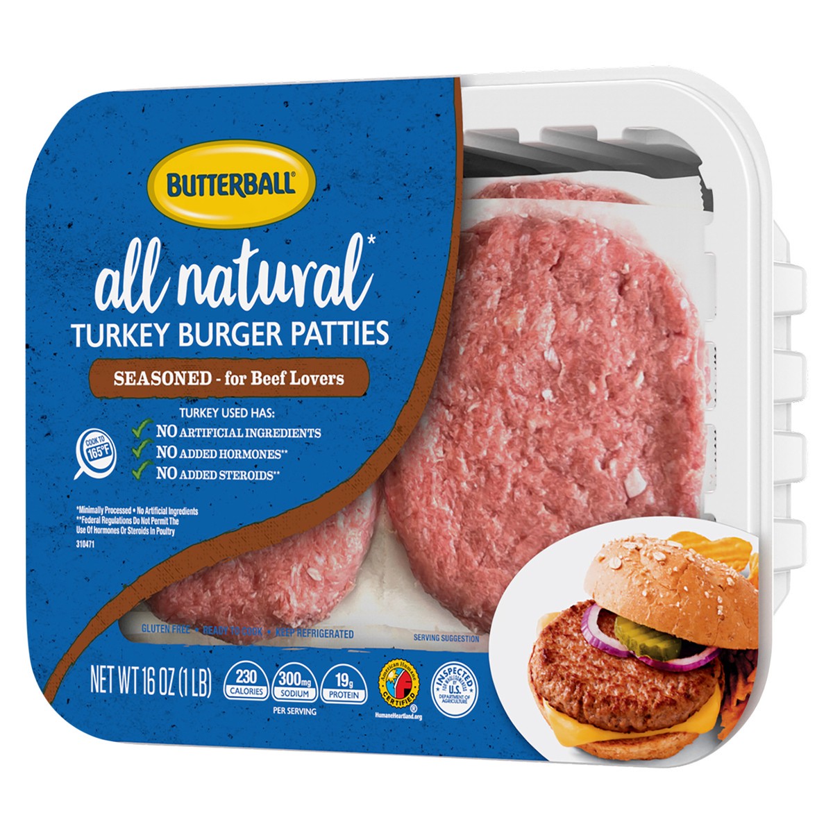 slide 2 of 9, Butterball All Natural Fresh 85/15% Lean Turkey Burger Patties – Seasoned for Beef Lovers 16 oz, 16 oz
