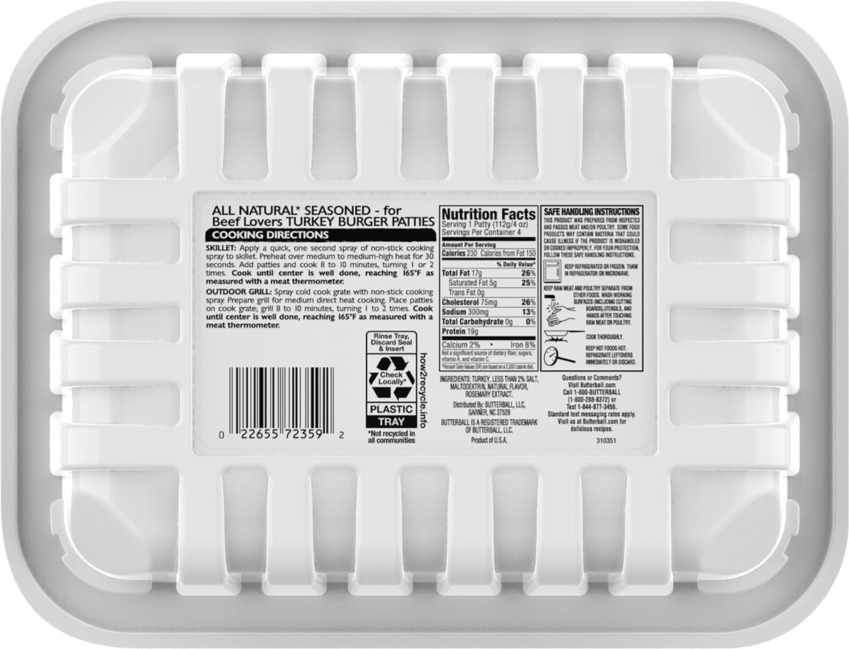 slide 4 of 9, Butterball All Natural Fresh 85/15% Lean Turkey Burger Patties – Seasoned for Beef Lovers 16 oz, 16 oz
