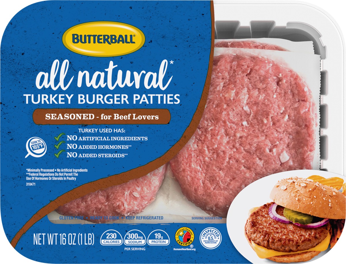 slide 5 of 9, Butterball All Natural Fresh 85/15% Lean Turkey Burger Patties – Seasoned for Beef Lovers 16 oz, 16 oz