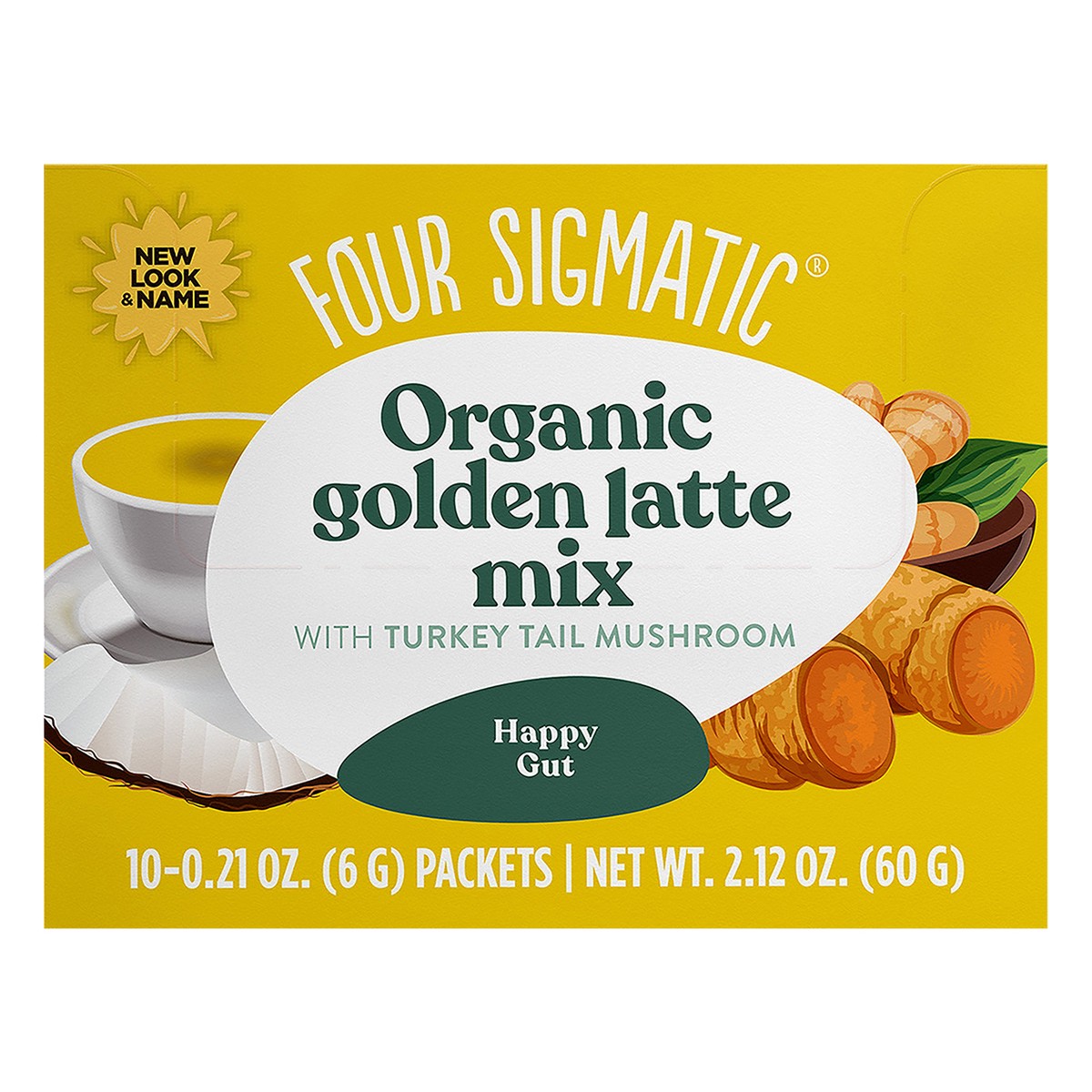 slide 1 of 1, Four Sigmatic HAPPY GUT Organic Golden Latte Mix with Turkey Tail Mushrooms - 2.12 oz, 2.12 oz