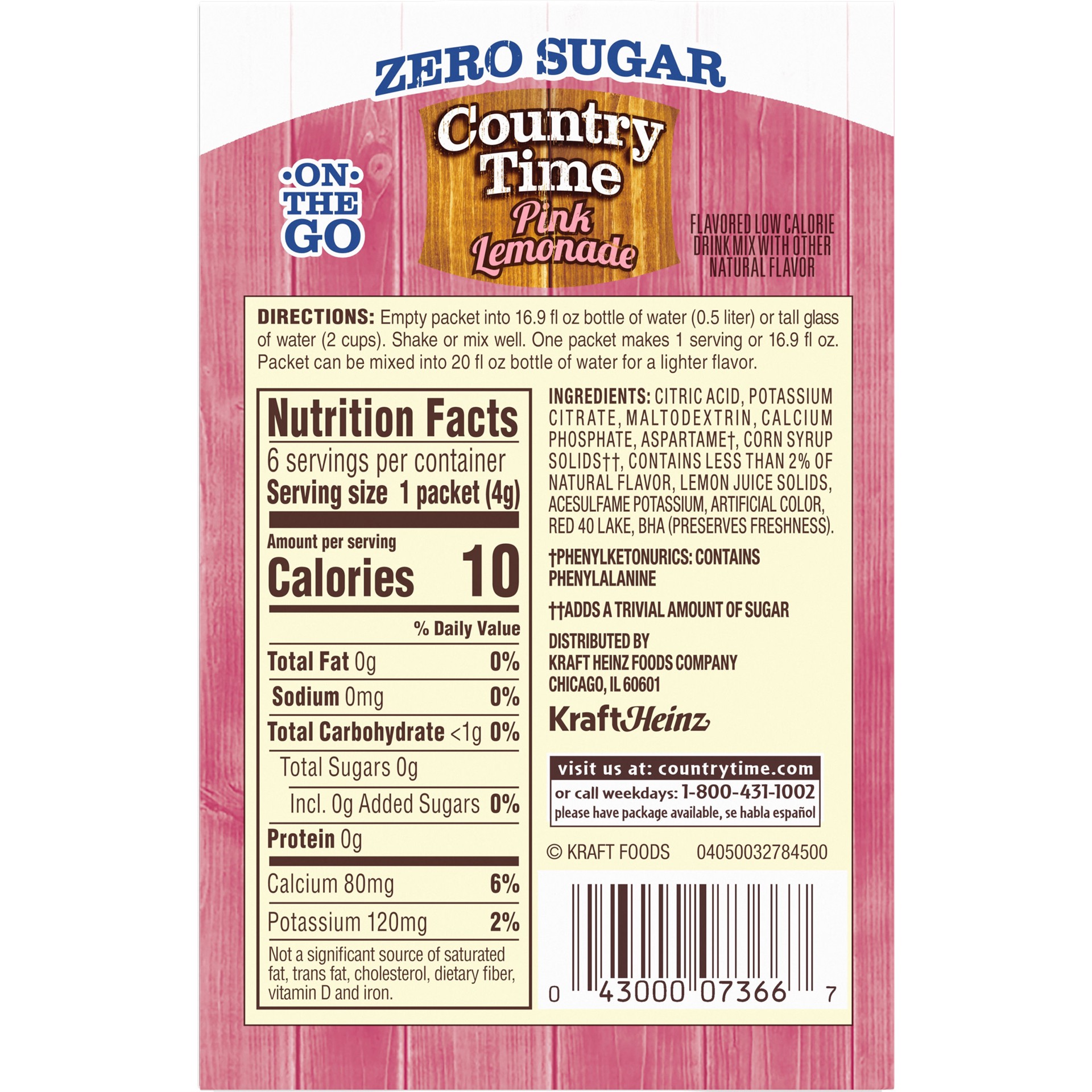 slide 4 of 5, Country Time Zero Sugar Pink Lemonade Naturally Flavored Powdered Drink Mix, 6 ct On-the-Go Packets, 6 ct