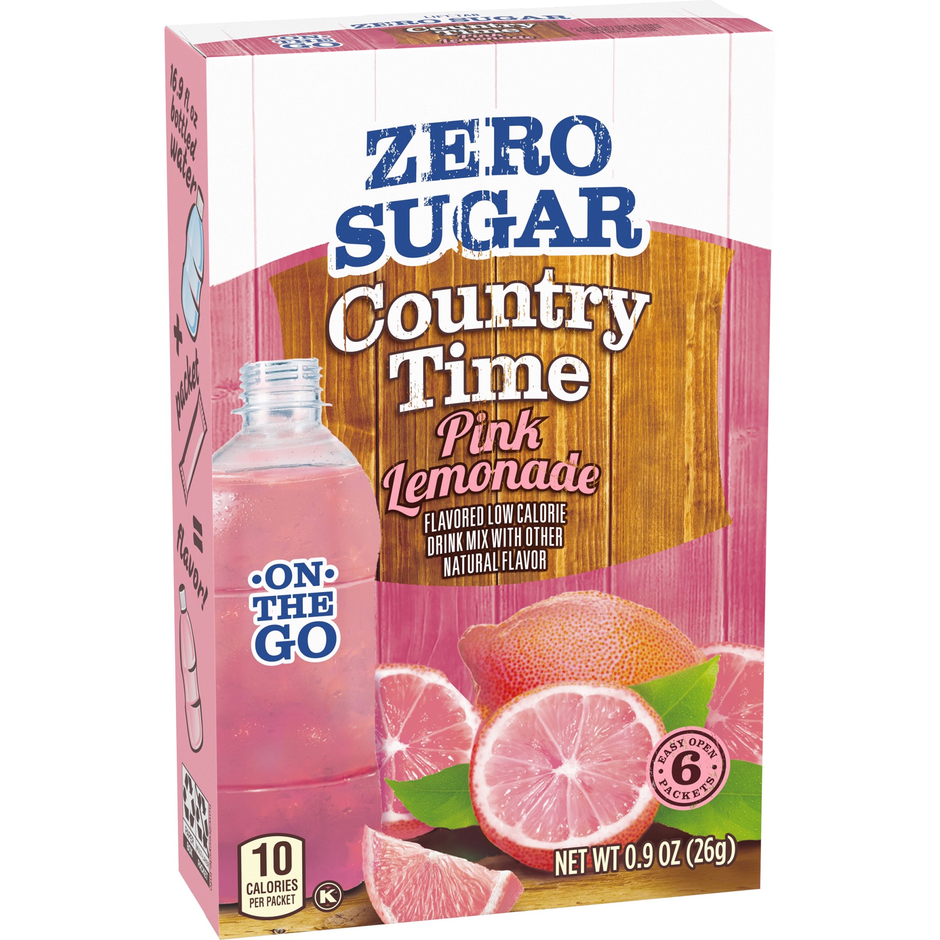 slide 2 of 5, Country Time Zero Sugar Pink Lemonade Naturally Flavored Powdered Drink Mix, 6 ct On-the-Go Packets, 6 ct