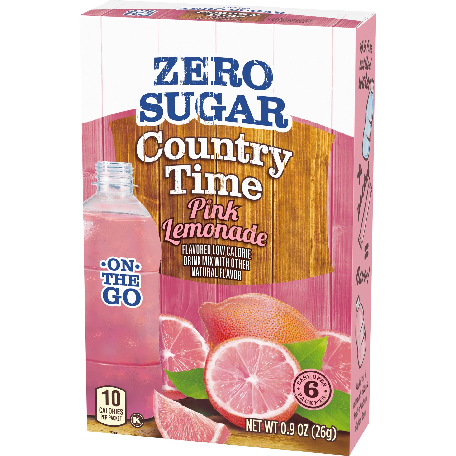 slide 5 of 5, Country Time Zero Sugar Pink Lemonade Naturally Flavored Powdered Drink Mix, 6 ct On-the-Go Packets, 6 ct