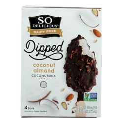 So Delicious Coconut Milk Frozen Dessert Bars, Coconut Almond, Dairy Free, Vegan Dipped Ice Cream Bar Alternative, Non-GMO, Kosher, 4 Count