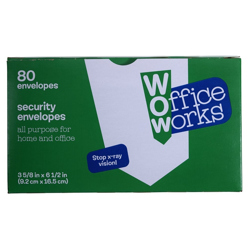 slide 1 of 1, Officeworks Small White Security Envelopes, 80 ct