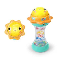 Bright Starts Just For Sun Flashlight Toy with Animal Sounds, Rain Stick Rattle Beads and Mirror, Unisex Toy for Ages 6 Months+