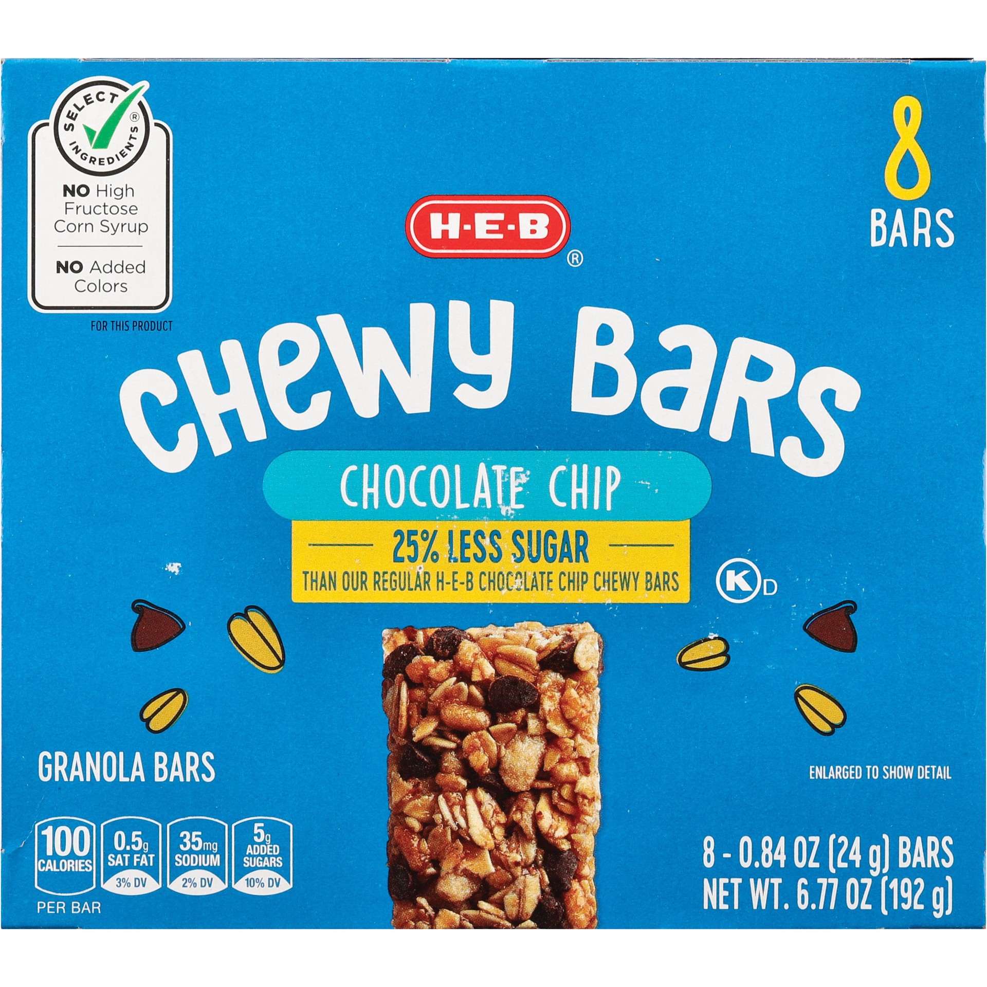 slide 1 of 1, H-E-B Chocolate Chip Chewy Bars - 25% Less Sugar, 8 ct