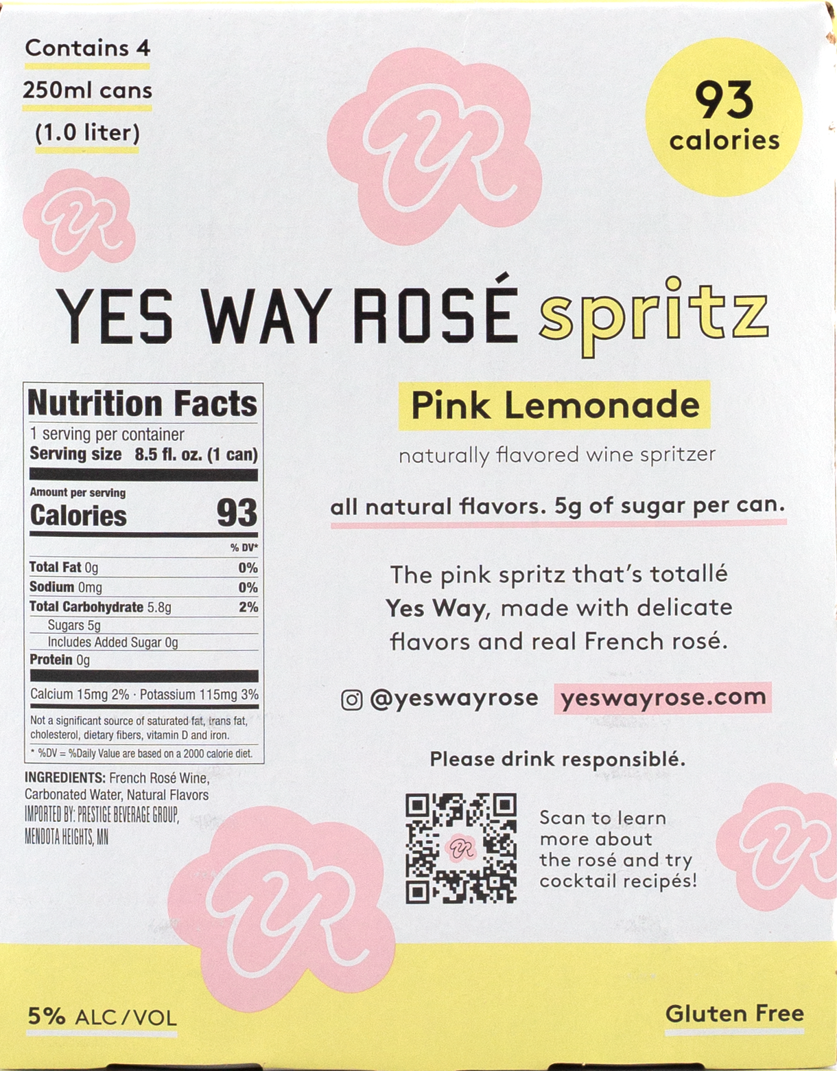 slide 2 of 4, Yes Way Rose Pink Lemonade Spritz 4 - 250 ml Cans, 4 ct