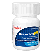 slide 22 of 29, Meijer Ibuprofen PM, Ibuprofen and Diphenhydramine Citrate Tablets /, 200 mg, 38 mg, 40 ct