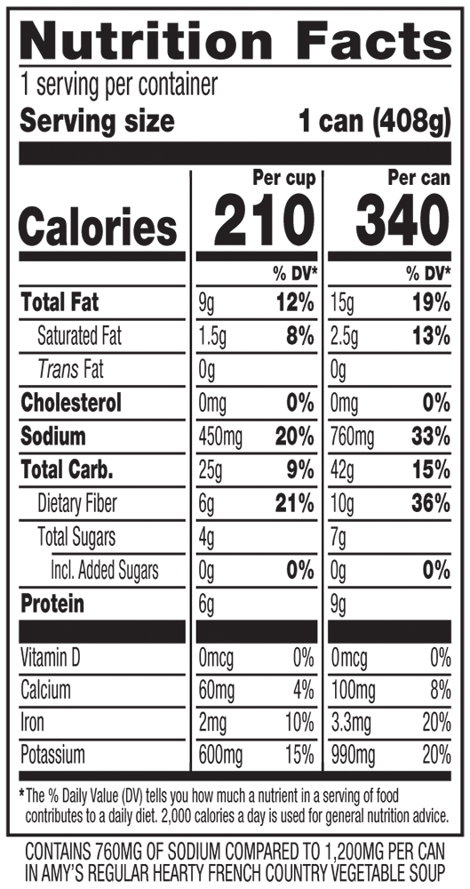 slide 6 of 7, Amy's Kitchen Hearty French Country Vegetable Soup Reduced Sodium, 