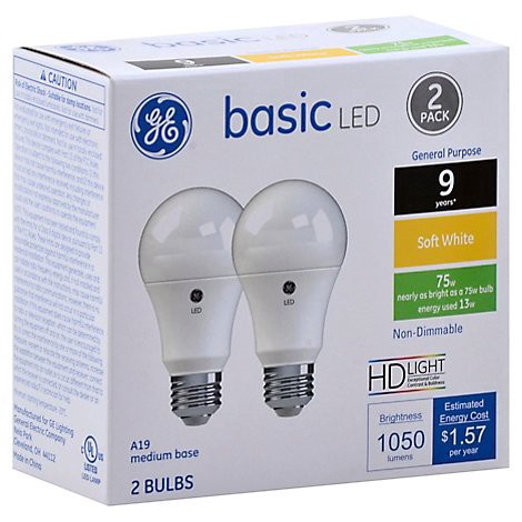 slide 1 of 1, GE 75w Eq Basic Soft White - 2 Count, 2 ct