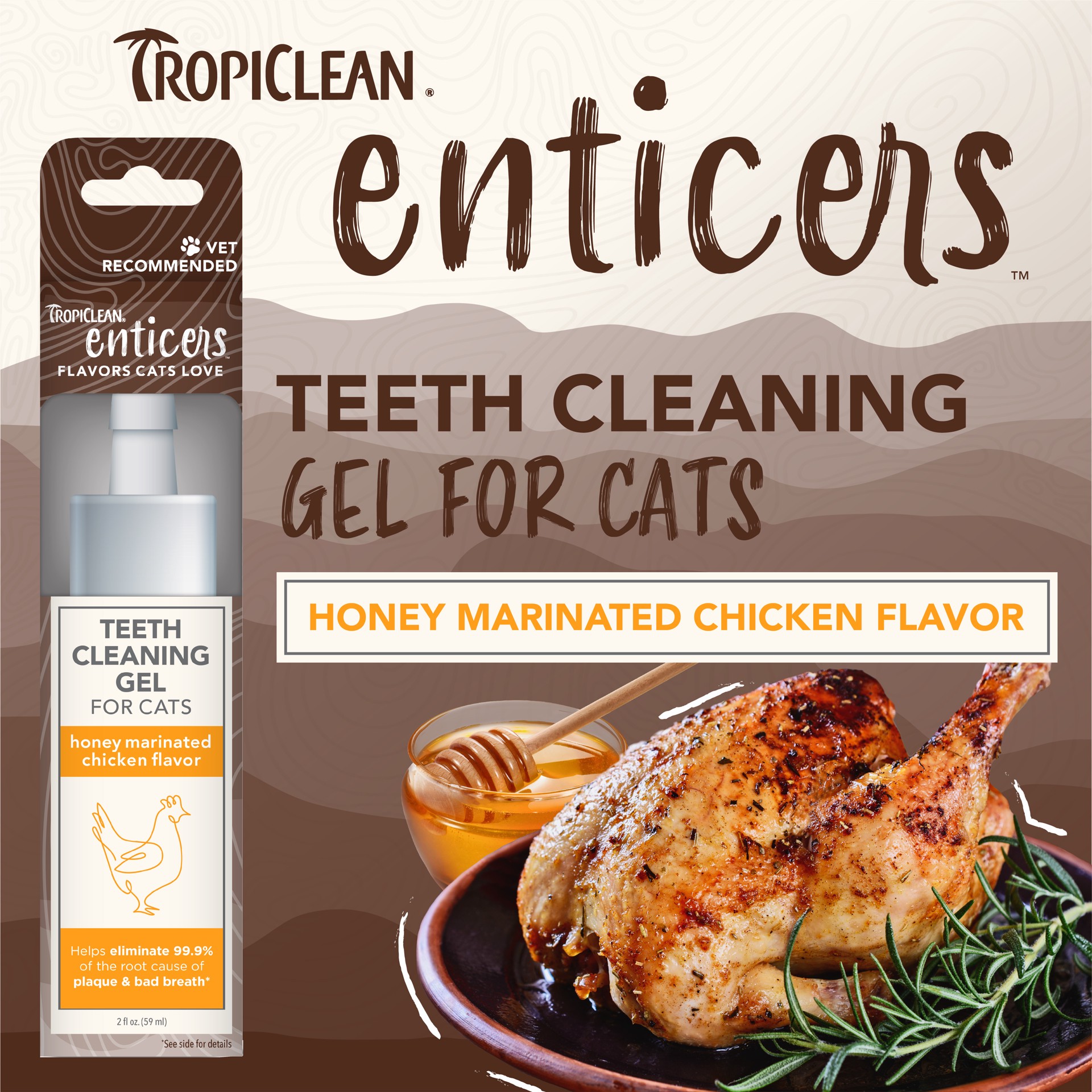slide 2 of 9, TropiClean Sunsetting - TropiClean Enticers Teeth Cleaning Gel for Cats - Honey Marinated Chicken Flavor, 2oz, 2 oz