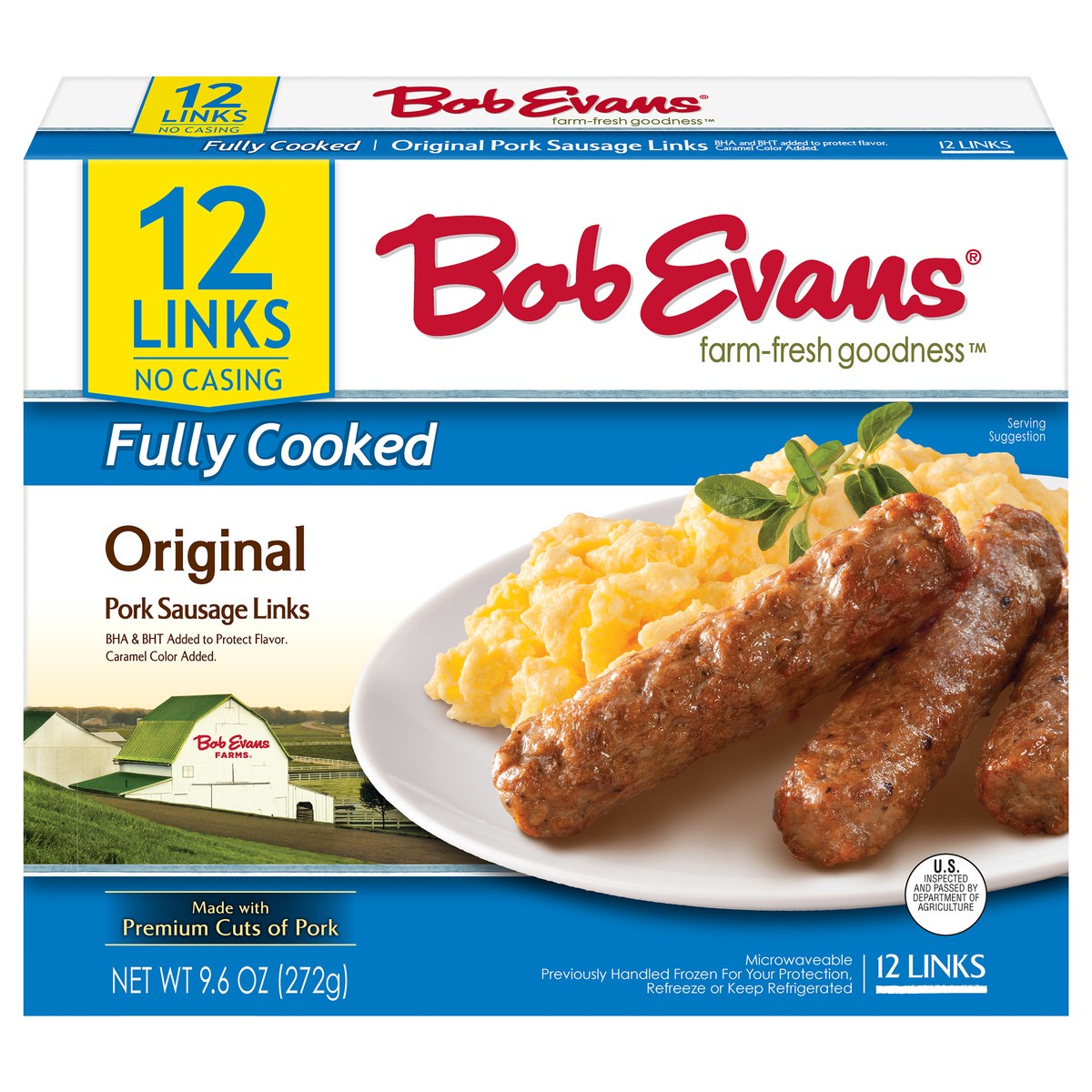 slide 1 of 1, Bob Evans Fully Cooked Original Pork Sausage Links, 9.6 oz