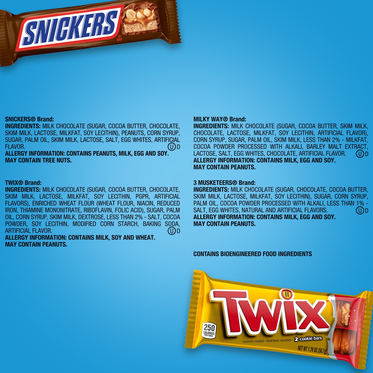 slide 8 of 8, Mixed SNICKERS, TWIX, 3 MUSKETEERS & MILKY WAY Milk Chocolate Candy Bars Variety Pack, 30ct Bulk Candy Box, 55.42 oz