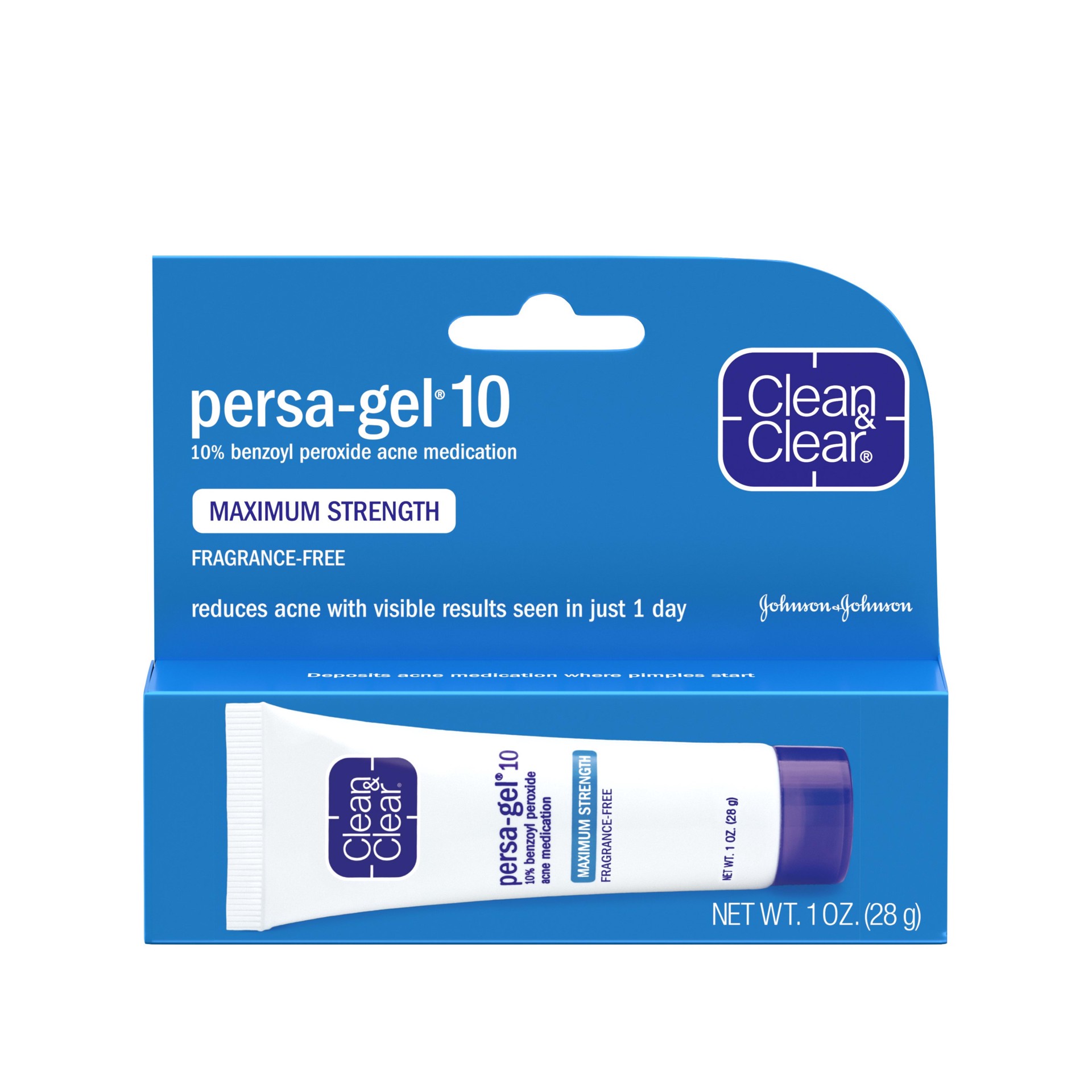 slide 4 of 5, Clean & Clear Persa-Gel 10 Acne Medication Spot Treatment with Maximum Strength 10% Benzoyl Peroxide, Topical Pimple Cream & Acne Gel Medication for Face Acne, Fragrance-Free, 1 oz