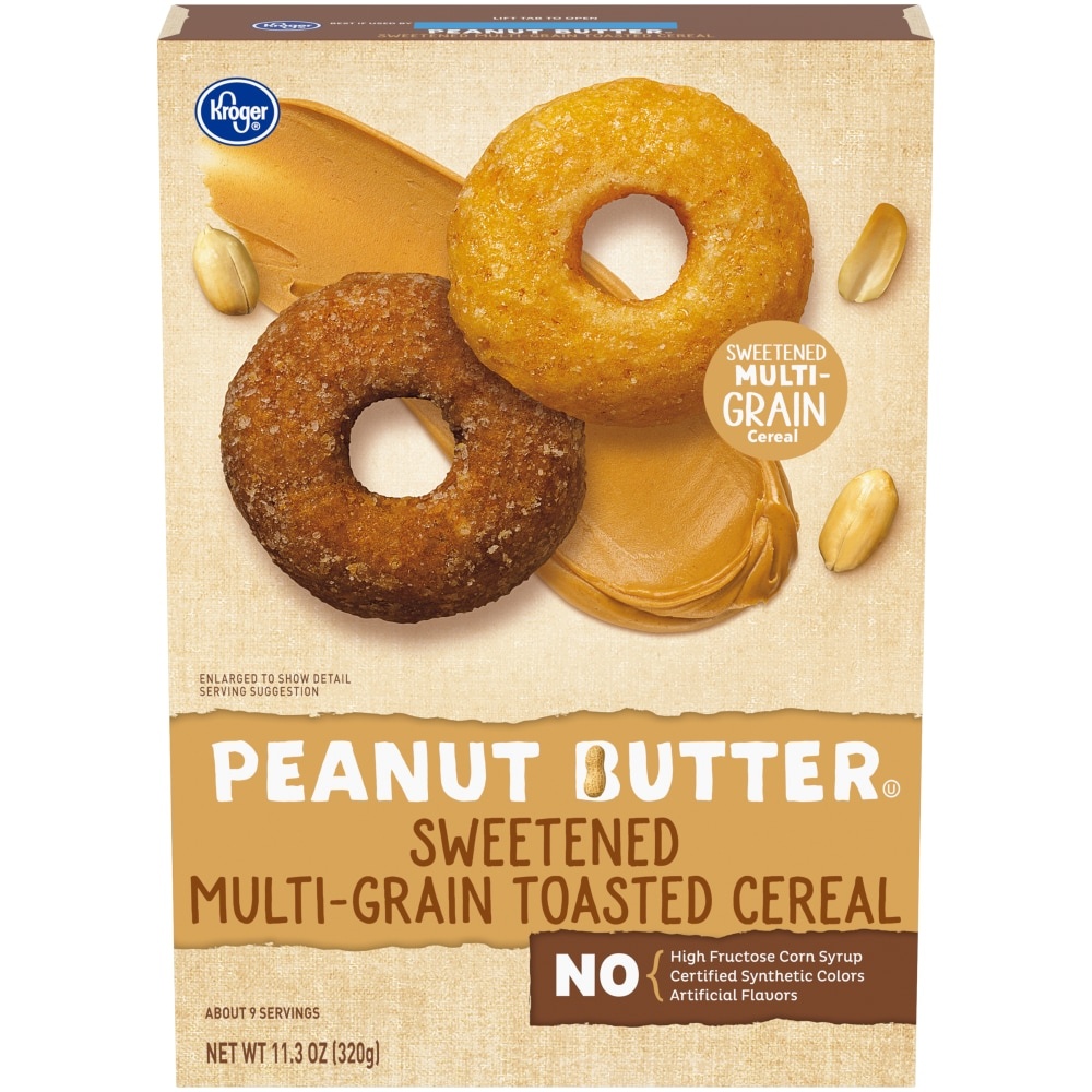 slide 1 of 1, Kroger Peanut Butter Sweetened Multi-Grain Toasted Cereal, 11.3 oz
