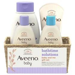 Aveeno Baby Mommy & Me Daily Bathtime Gift Set including Baby Wash & Shampoo, Calming Baby Bath & Wash, Baby Moisturizing Lotion & Stress Relief Body Wash for Mom, Soap-Free, 4 items