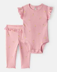 Carter's Baby Girl Lemon Bodysuit & Pant Set - Pink - 12M
