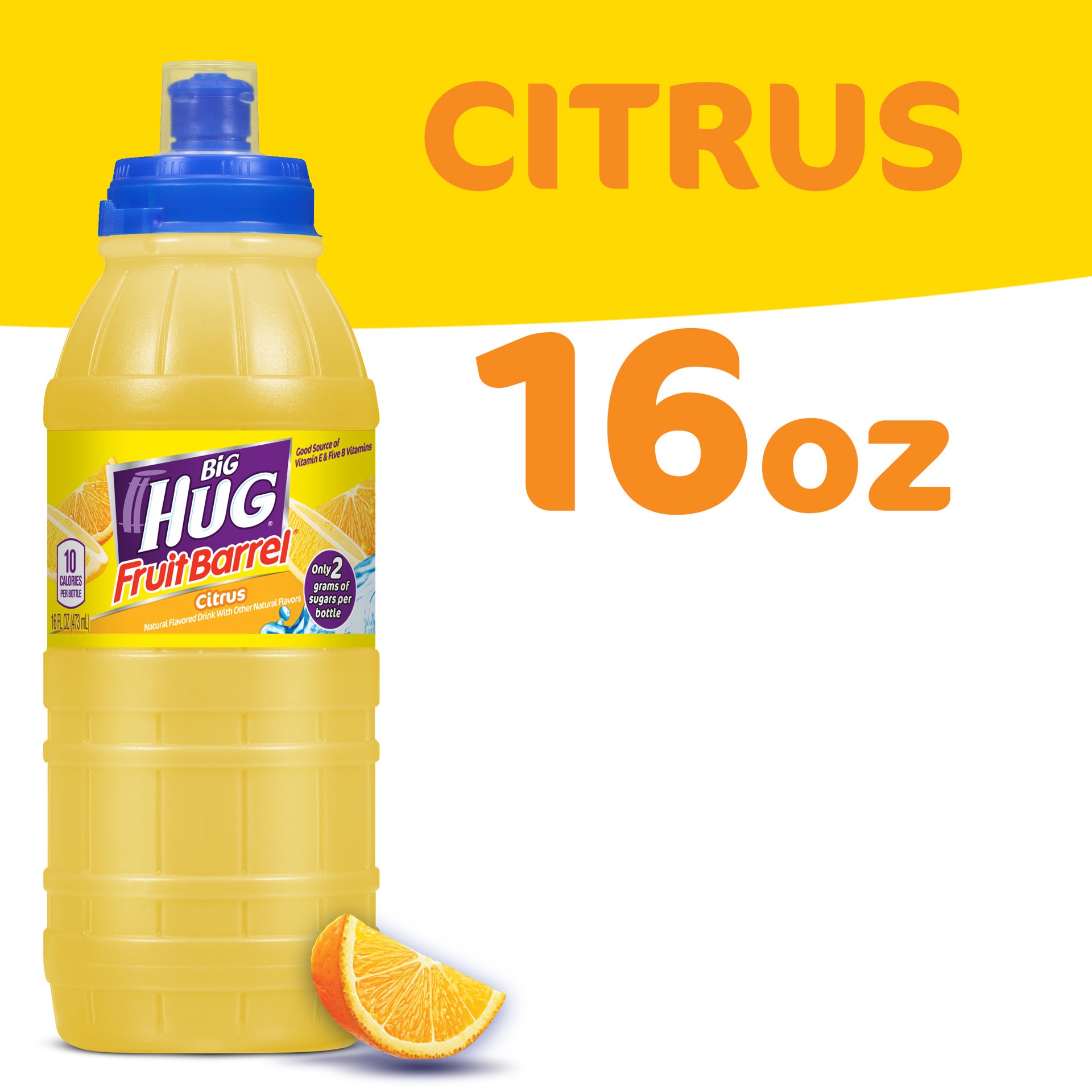 slide 1 of 13, Big HUG Fruit Barrel, Citrus Drink, 16 FL OZ Bottle, 16 oz