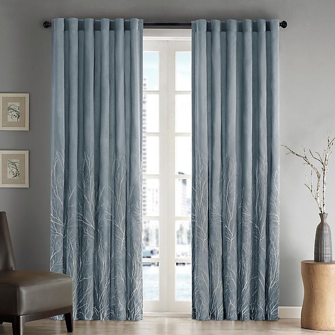 slide 1 of 3, Madison Park Andora Rod Pocket/Back Tab Lined Window Curtain Panel - Blue, 108 in