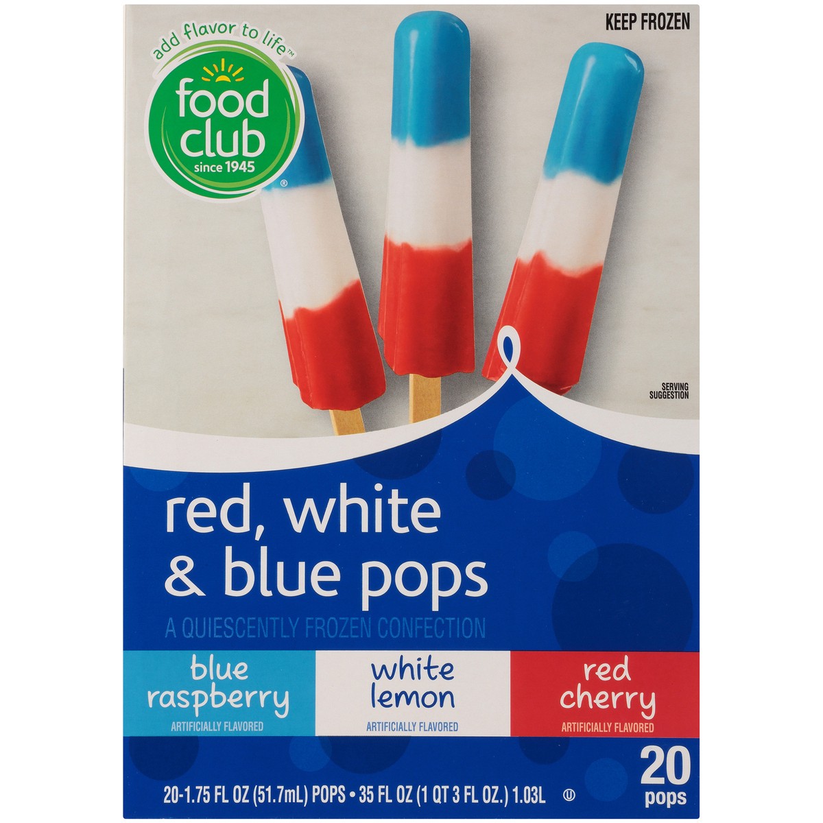 slide 2 of 14, Food Club Red, White & Blue Pops Quiescently Frozen Confection, 35 fl oz