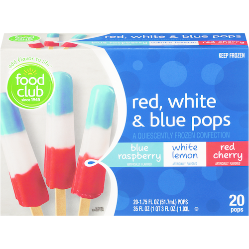 slide 1 of 1, Food Club Red, White & Blue Pops Quiescently Frozen Confection, 20 ct