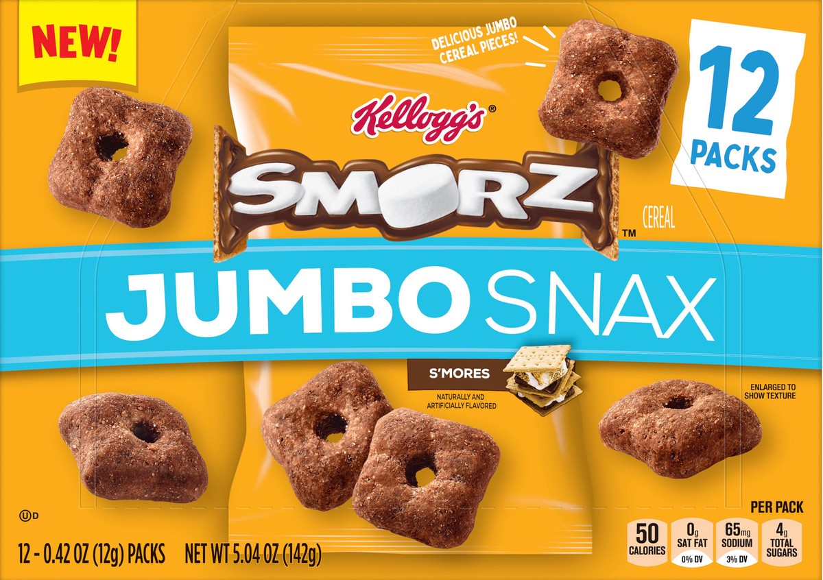 slide 2 of 9, Kellog's Smorz Kellogg's Smorz Jumbo Snax Cereal Snacks, S'mores, 5.4 oz, 12 Count, 5.04 oz