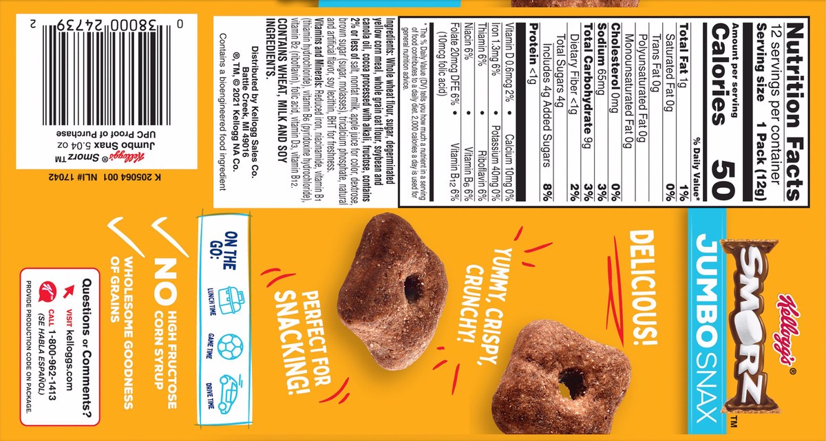 slide 3 of 9, Kellog's Smorz Kellogg's Smorz Jumbo Snax Cereal Snacks, S'mores, 5.4 oz, 12 Count, 5.04 oz