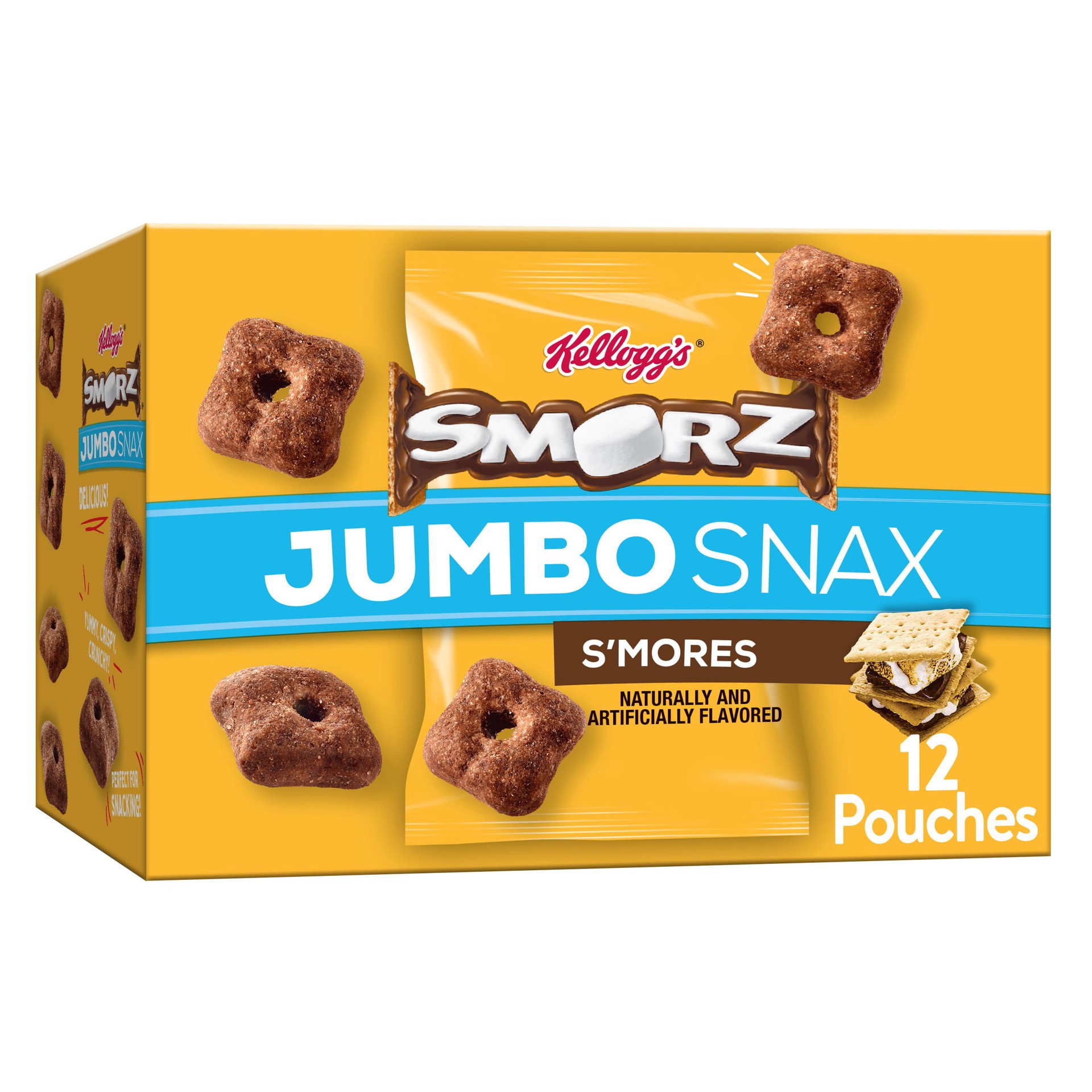 slide 1 of 9, Kellog's Smorz Kellogg's Smorz Jumbo Snax Cereal Snacks, S'mores, 5.4 oz, 12 Count, 5.04 oz