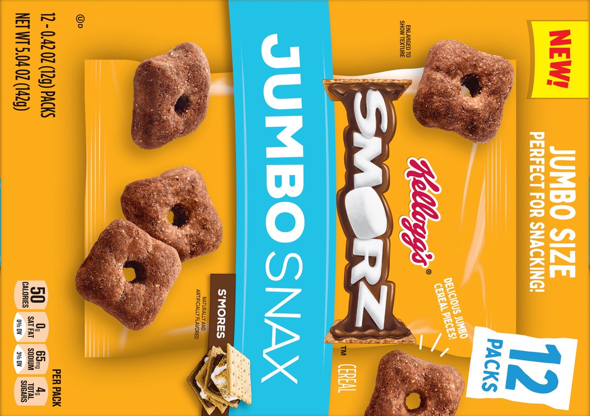 slide 5 of 9, Kellog's Smorz Kellogg's Smorz Jumbo Snax Cereal Snacks, S'mores, 5.4 oz, 12 Count, 5.04 oz