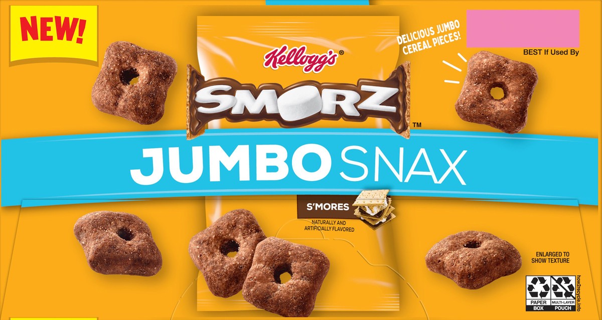 slide 9 of 9, Kellog's Smorz Kellogg's Smorz Jumbo Snax Cereal Snacks, S'mores, 5.4 oz, 12 Count, 5.04 oz