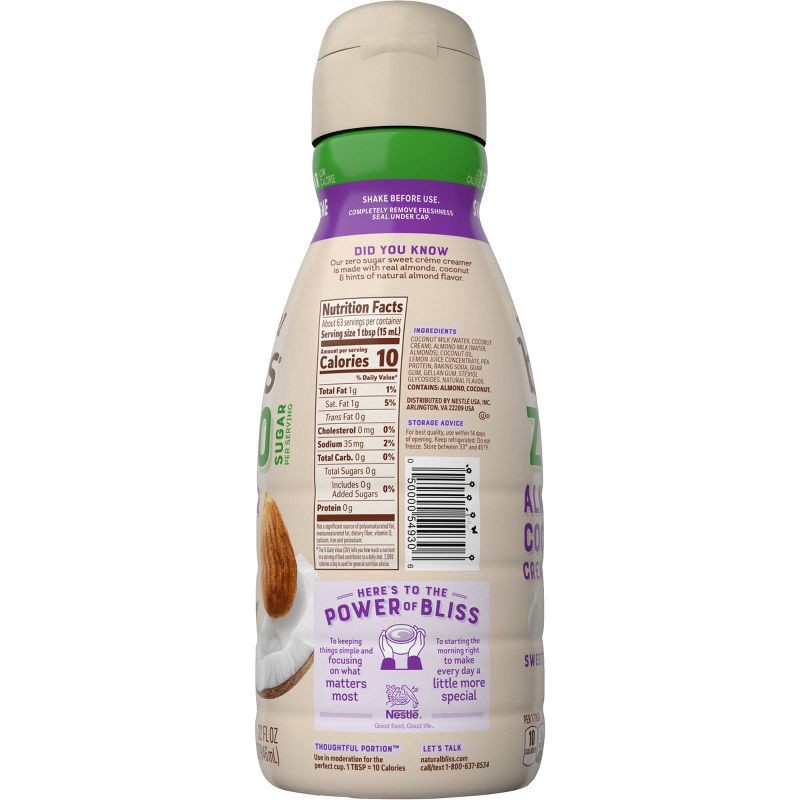 slide 3 of 3, Natural Bliss Zero Sugar Sweet Creme Flavored Almond and Coconut Milk Plant Based Liquid Coffee Creamer, 32 fl oz