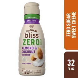 Natural Bliss Zero Sugar Sweet Creme Flavored Almond and Coconut Milk Plant Based Liquid Coffee Creamer