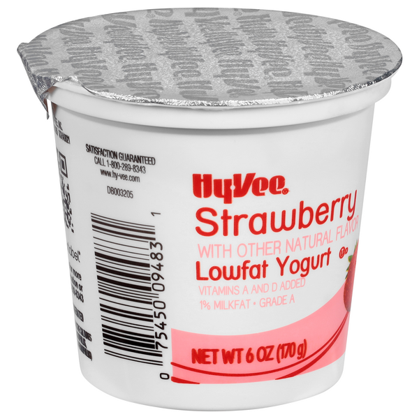 slide 1 of 1, Hy-Vee Strawberry Lowfat Yogurt, 6 oz