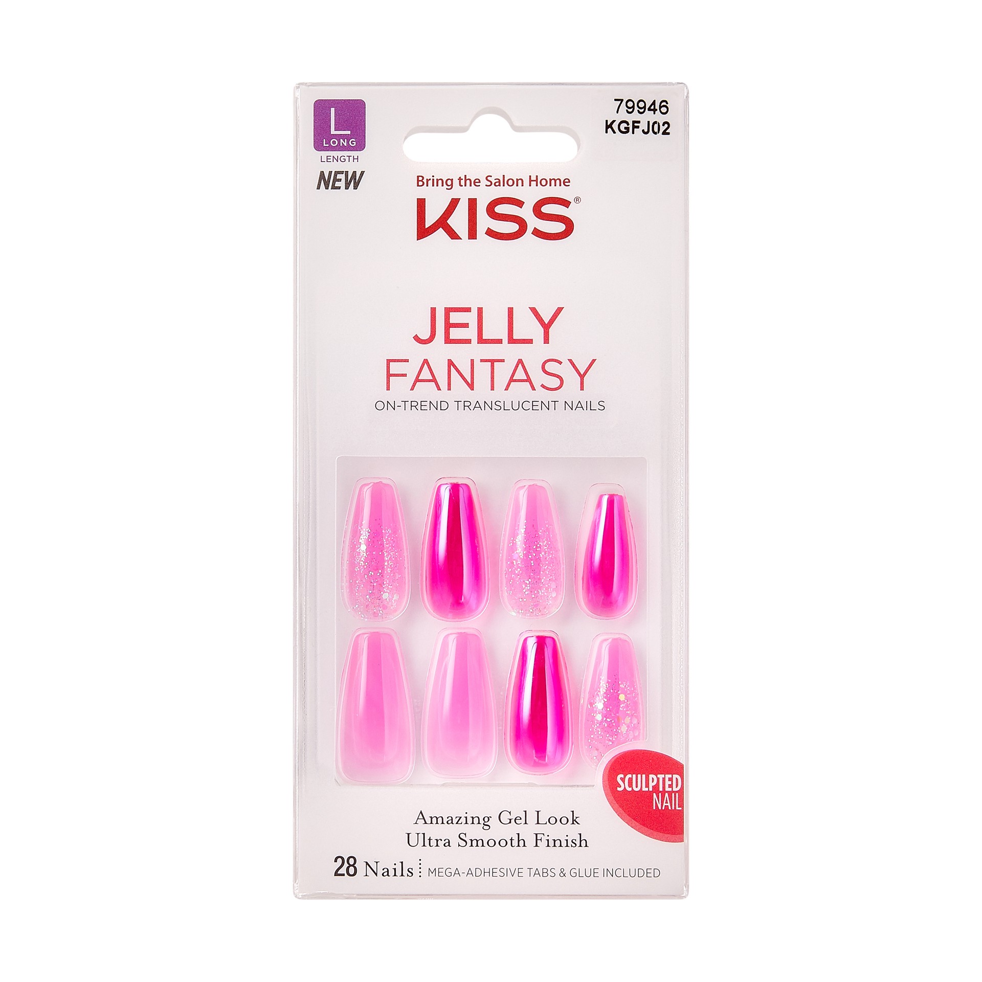 slide 1 of 9, KISS Gel Fantasy Jelly Press-On Nails, Jelly Baby, Pink, Long Coffin, 31 Pieces, 28 ct