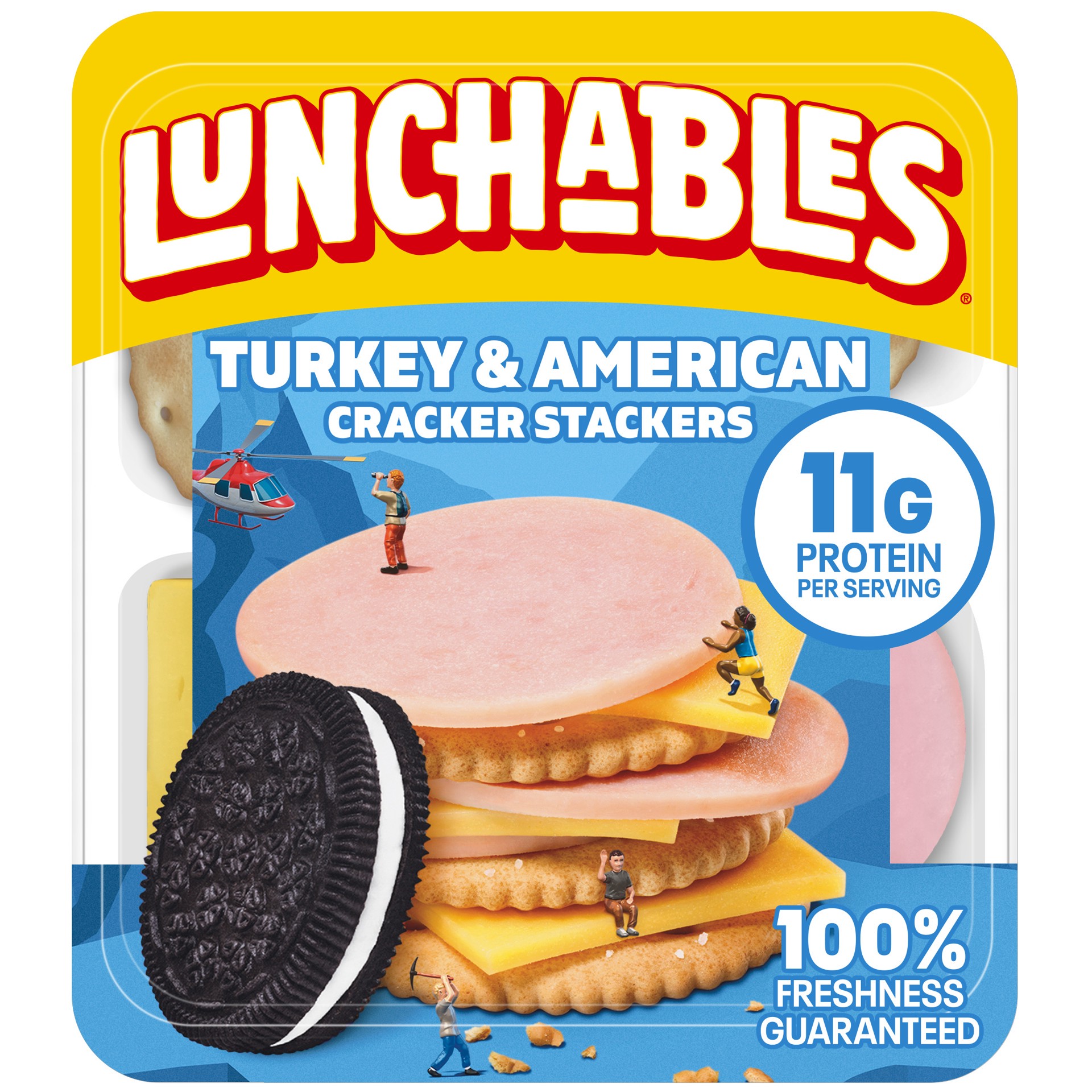 slide 1 of 5, Lunchables Turkey & American Cracker Stackers with Chocolate Creme Cookies, 3.2 oz Tray, 3.2 oz