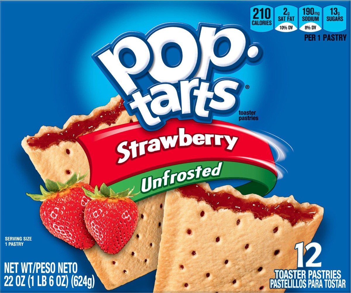 slide 8 of 10, Pop-Tarts Unfrosted Strawberry Toaster Pastries, 22 oz