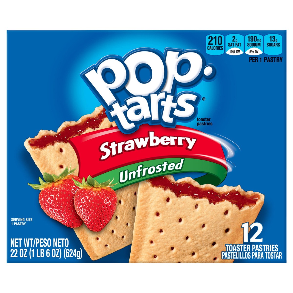 slide 10 of 10, Pop-Tarts Unfrosted Strawberry Toaster Pastries, 22 oz