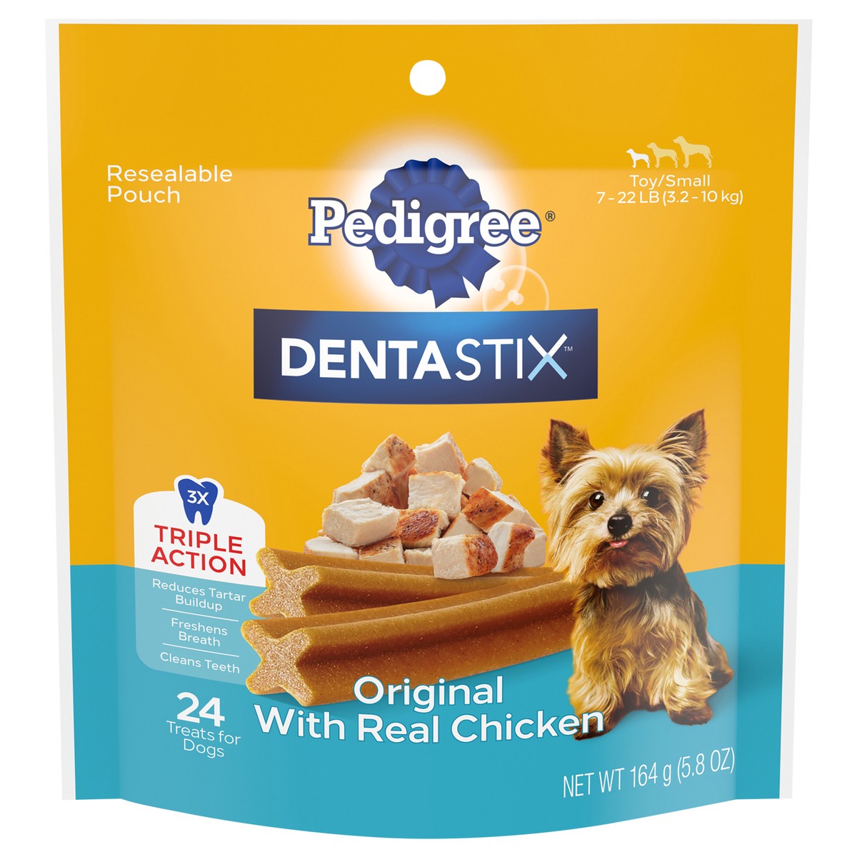 slide 3 of 14, Pedigree Dentastix Original Adult Toy/Small Dog Dental Chew Dog Treats Chicken Flavor, 24 ct / 5.8 oz, 24 ct