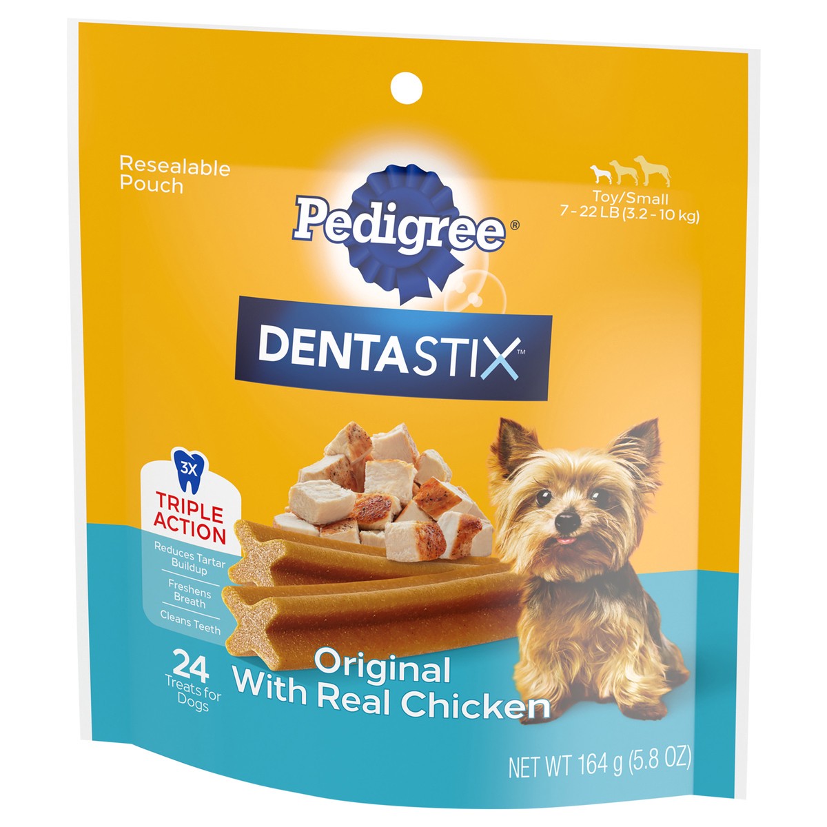 slide 11 of 14, Pedigree Dentastix Original Adult Toy/Small Dog Dental Chew Dog Treats Chicken Flavor, 24 ct / 5.8 oz, 24 ct