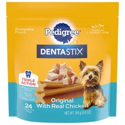 Pedigree Dentastix Original Adult Toy/Small Dog Dental Chew Dog Treats Chicken Flavor, 24 ct / 5.8 oz