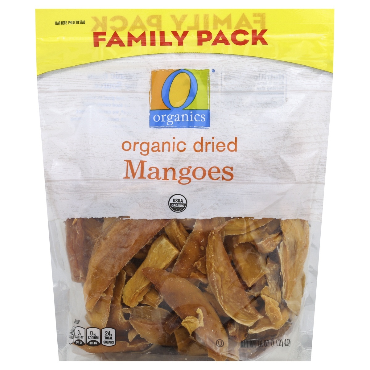 slide 1 of 2, O Orgnc Mangos Dried Family Pack, 16 oz