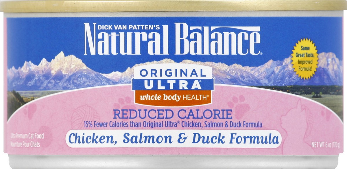 slide 2 of 6, Natural Balance Original Ultra Whole Body Health Reduced Calorie Chicken, Salmon & Duck Formula Wet Cat Food, 6-Ounce Can, 5.5 oz